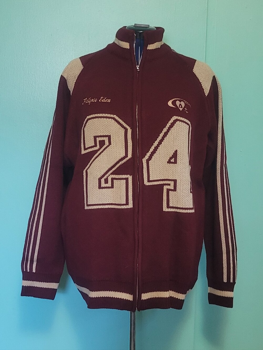 NWT Aelfric Eden 24 Burgundy Jacquard Zip Up Cardigan